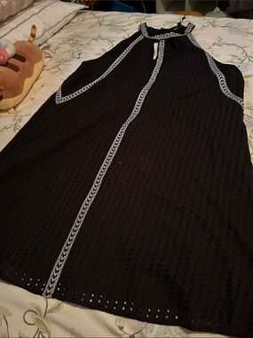 BCBGMaxAzria Black and White Braided Trim Dress